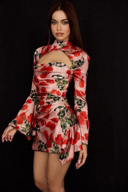Toira Rose Print Draped Corset Dress