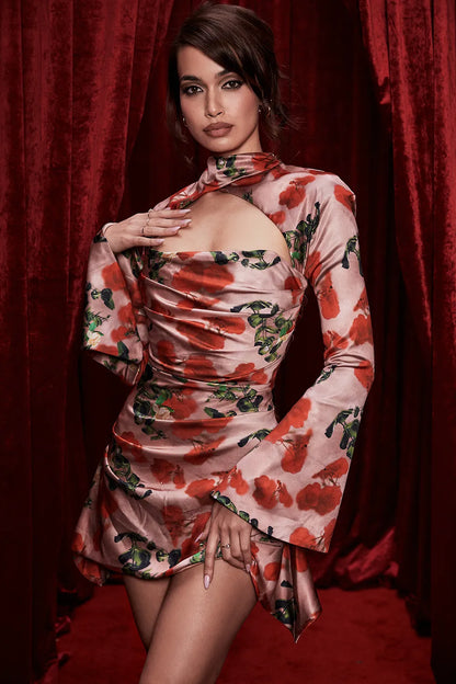 Toira Rose Print Draped Corset Dress