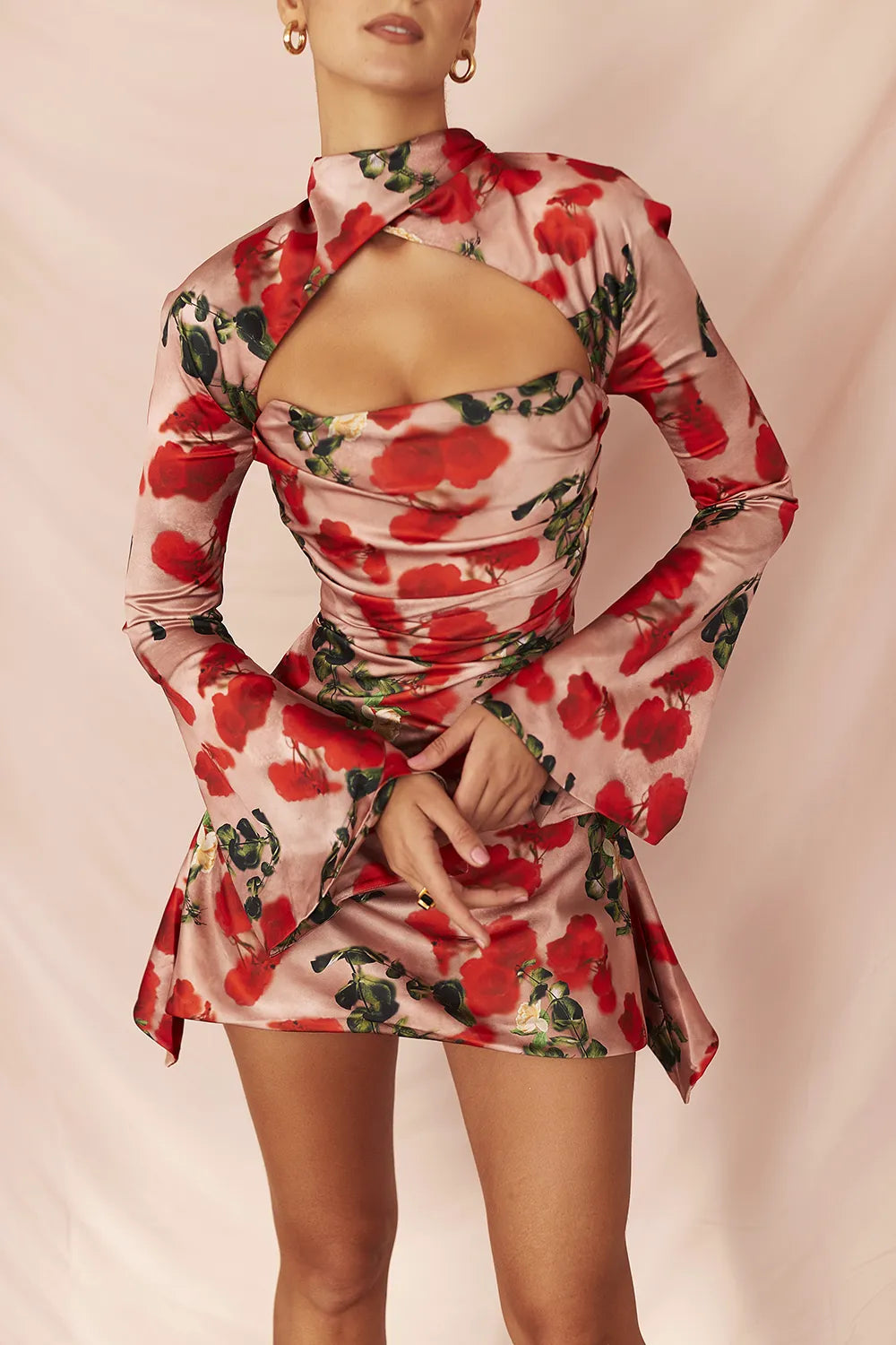Toira Rose Print Draped Corset Dress