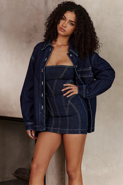 Mistress Rocks Dark Blue Oversized Denim Shirt - SALE