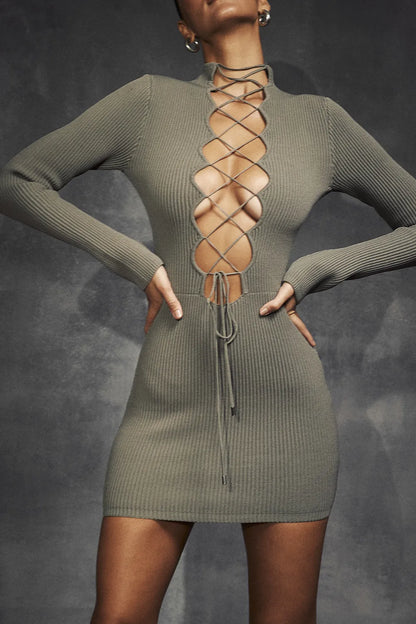 Jada Artichoke Knit Lace Up Dress