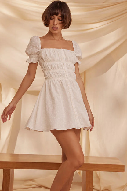 Mistress Rocks Cloud Gathered Broderie Mini Dress - SALE