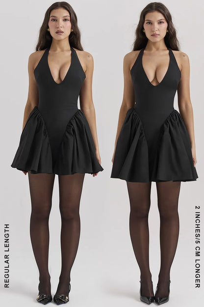 Valentia Black Halter Mini Dress
