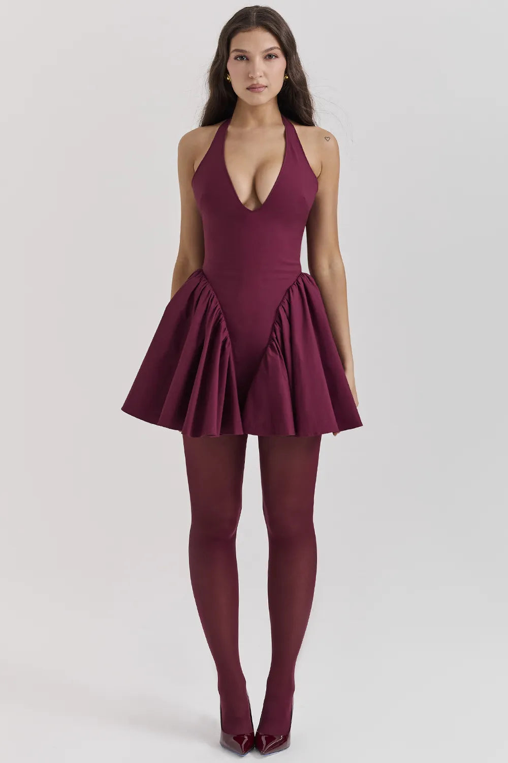 Valentia Wine Halter Mini Dress