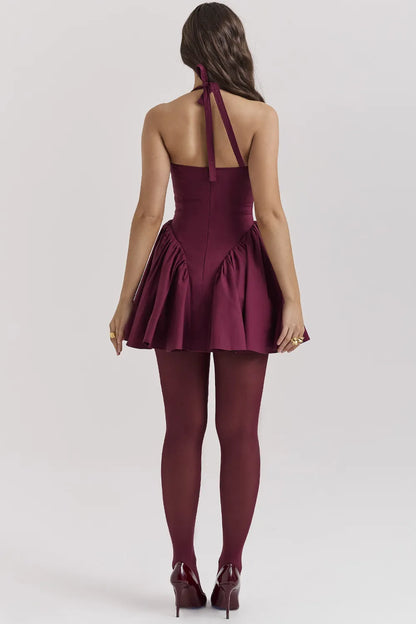 Valentia Wine Halter Mini Dress