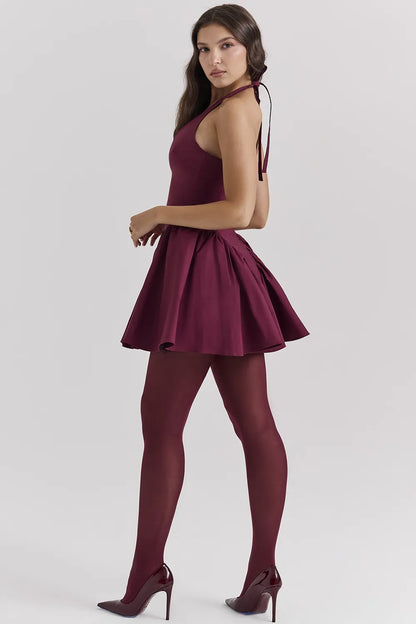 Valentia Wine Halter Mini Dress