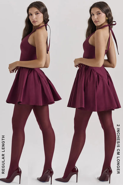 Valentia Wine Halter Mini Dress