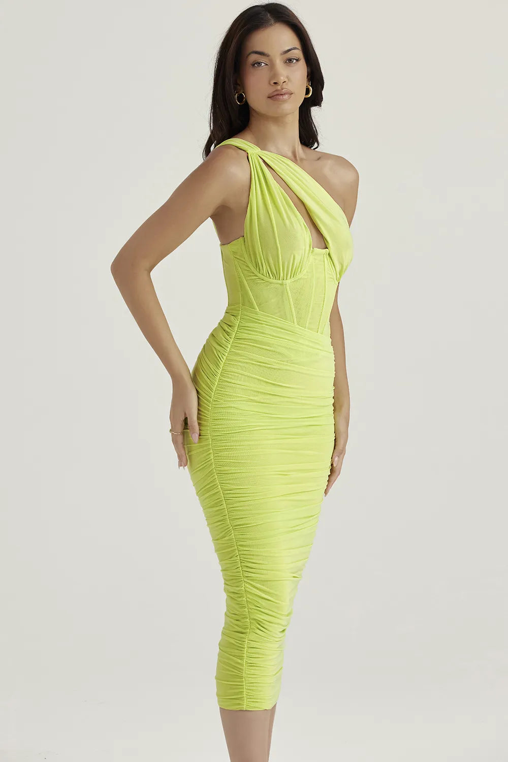 Valentina Lime Asymmetric Cutout Midi Dress