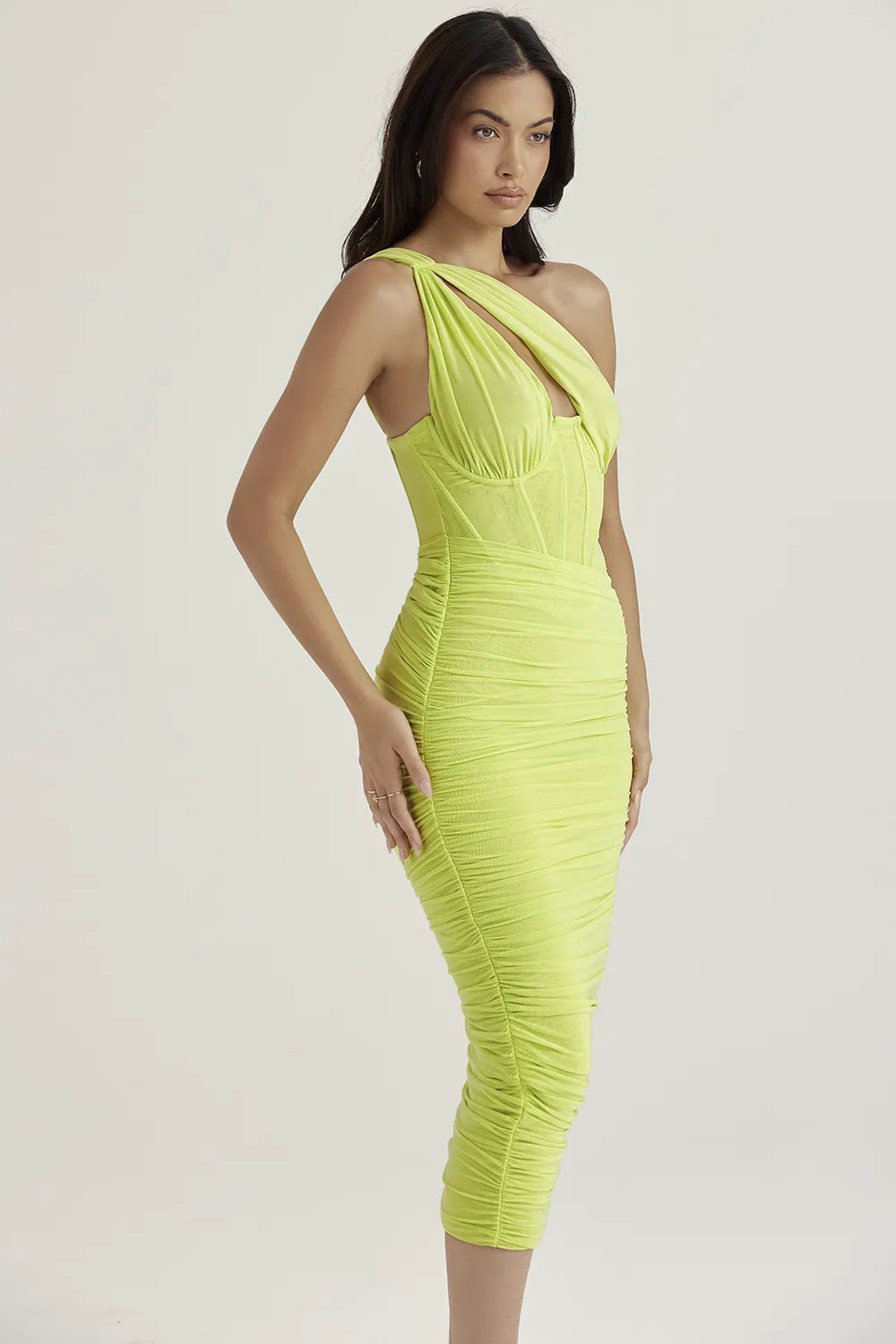 Valentina Lime Asymmetric Cutout Midi Dress