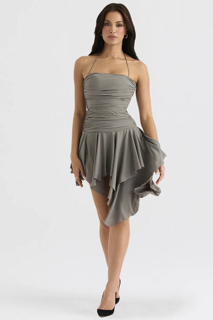 Valeria Smoke Gathered Asymmetric Dress