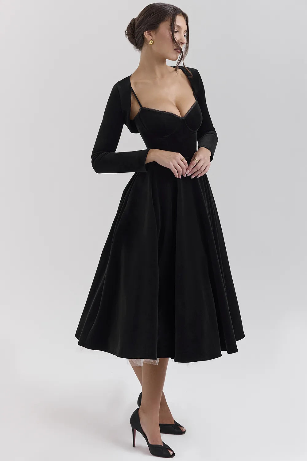 Mademoiselle Black Velvet Tulle Midi Dress + Bolero