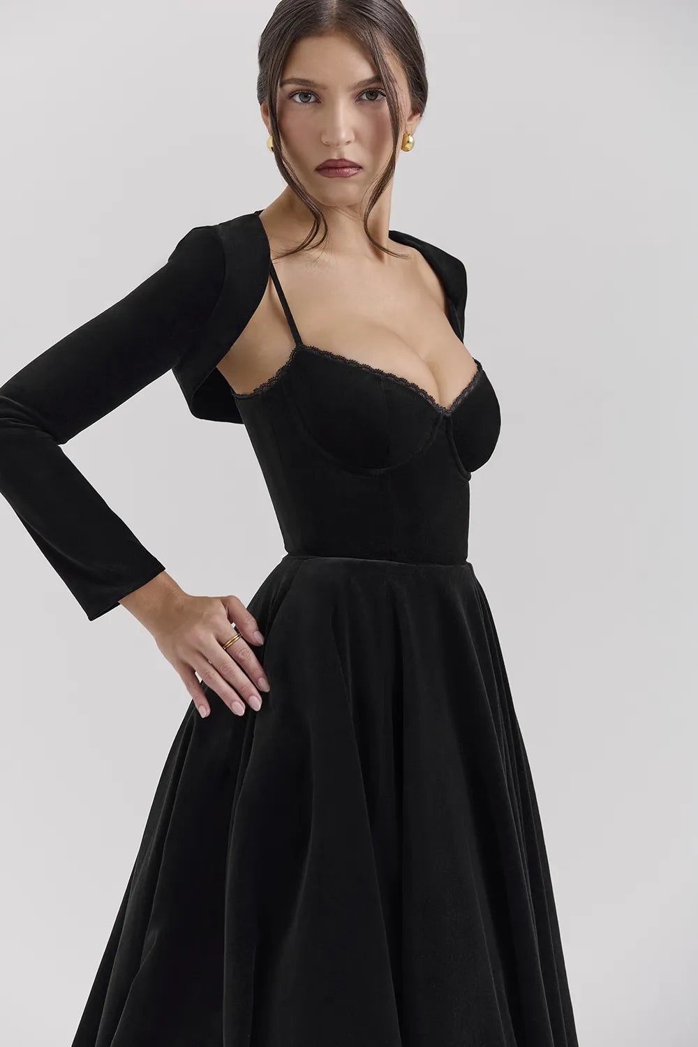 Mademoiselle Black Velvet Tulle Midi Dress + Bolero