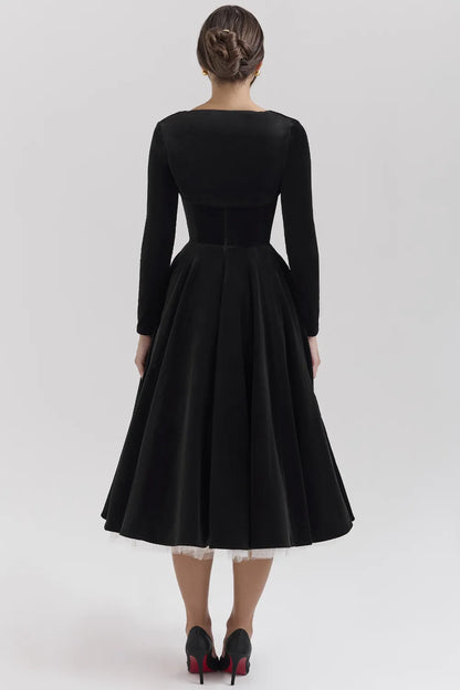 Mademoiselle Black Velvet Tulle Midi Dress + Bolero