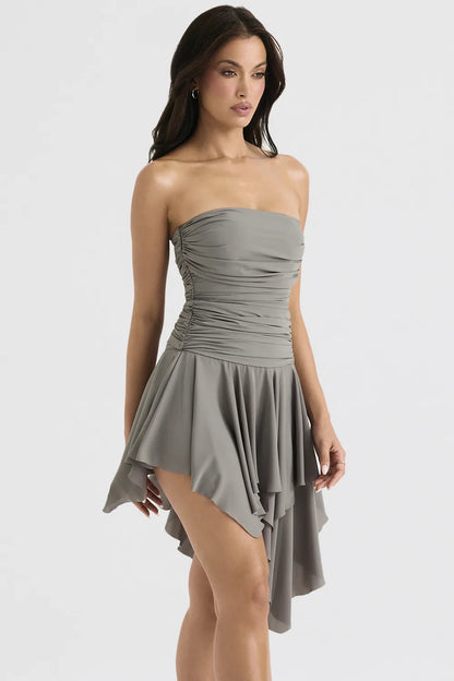 Valeria Smoke Gathered Asymmetric Dress