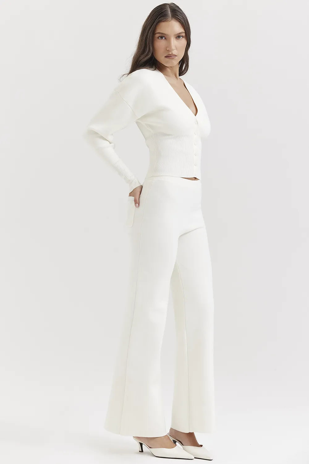 Vanna Off White Cotton Knitted Trousers