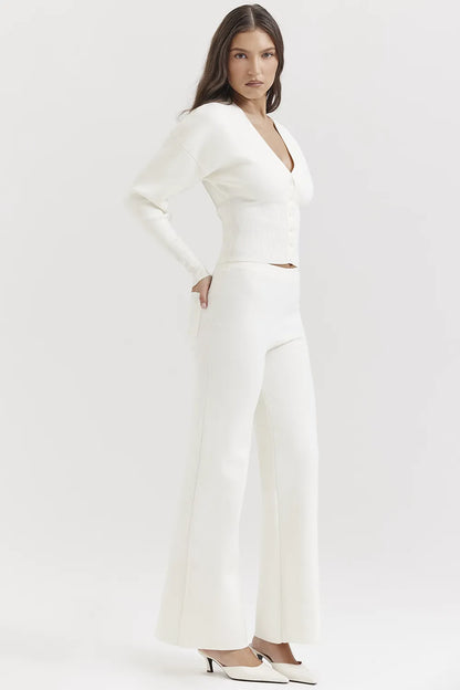 Vanna Off White Cotton Knitted Trousers
