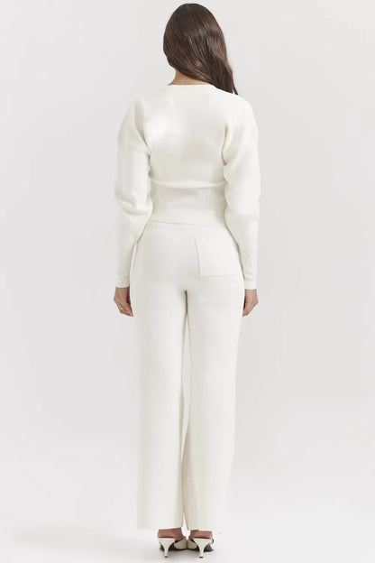 Vanna Off White Cotton Knitted Trousers