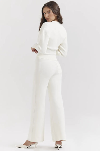 Vanna Off White Cotton Knitted Trousers