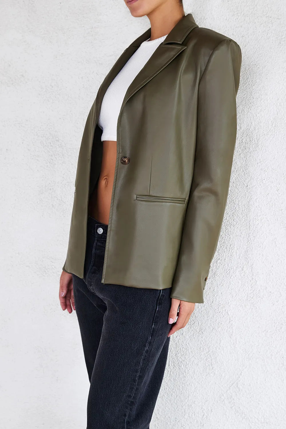 Mistress Rocks Avocado Tailored Vegan Leather Blazer - SALE