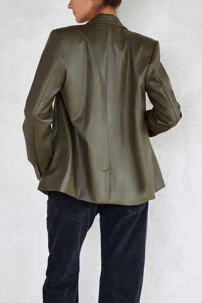 Mistress Rocks Avocado Tailored Vegan Leather Blazer - SALE