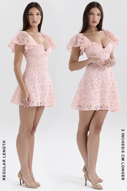 Verity Perfectly Pink Floral Lace Mini Dress
