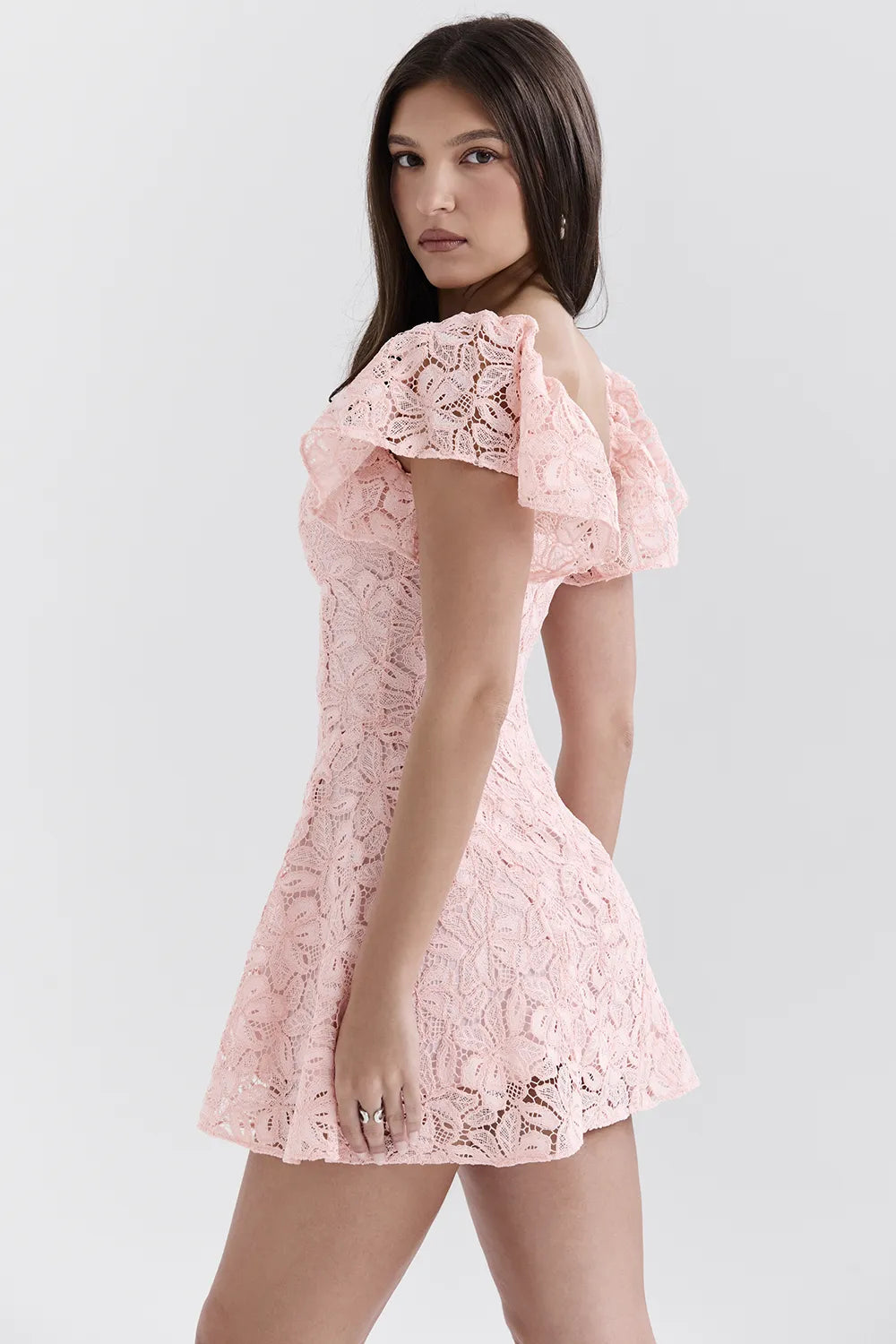 Verity Perfectly Pink Floral Lace Mini Dress
