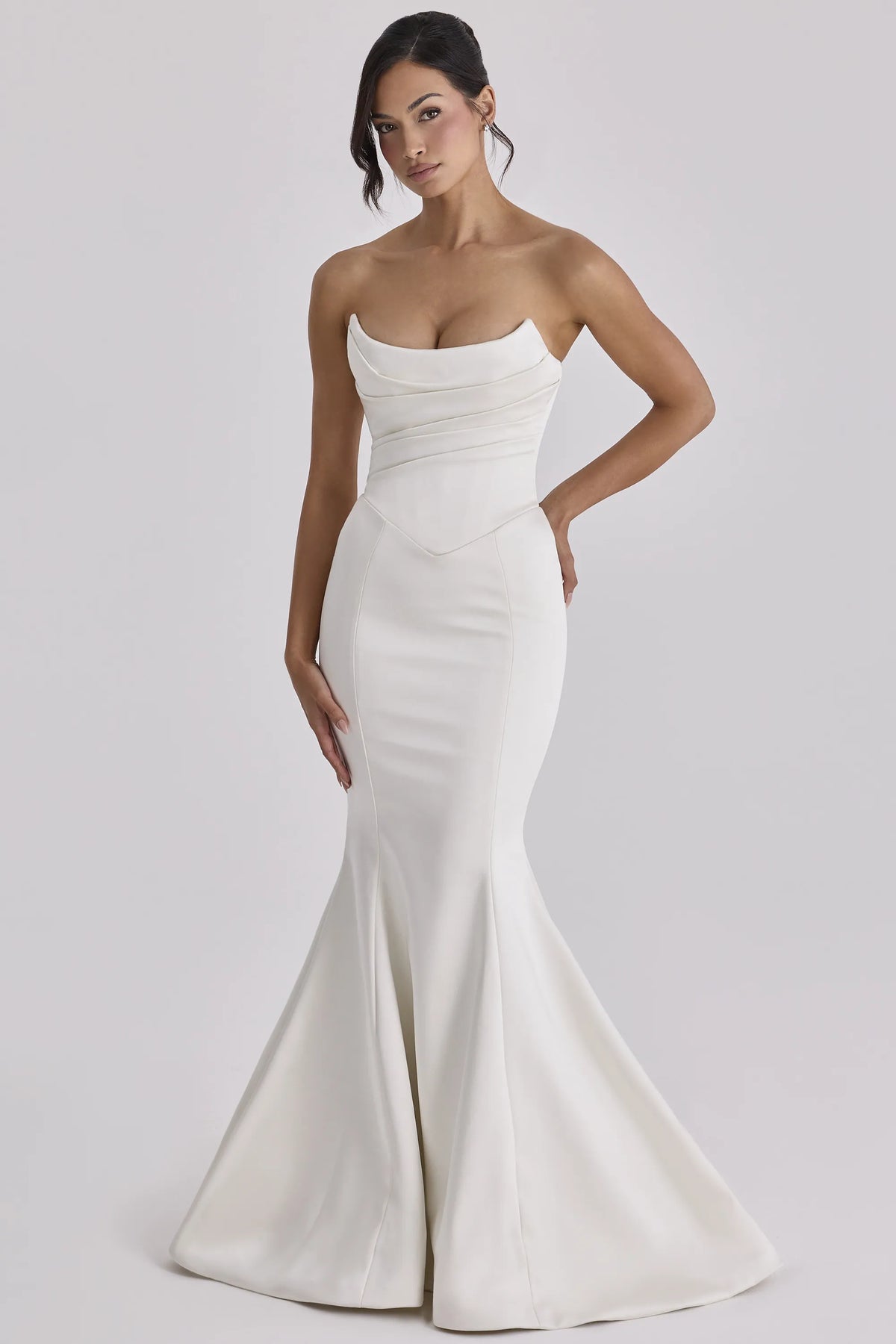 Veronique Ivory Satin Strapless Bridal Gown