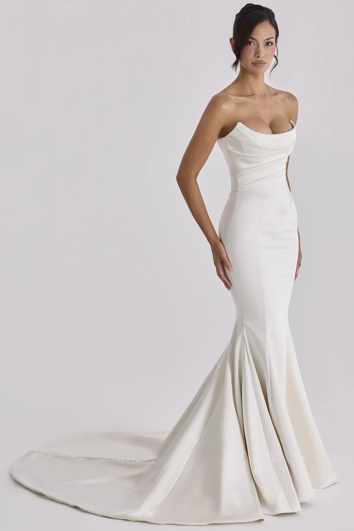 Veronique Ivory Satin Strapless Bridal Gown
