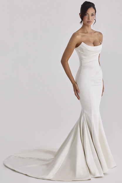 Veronique Ivory Satin Strapless Bridal Gown