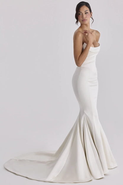 Veronique Ivory Satin Strapless Bridal Gown