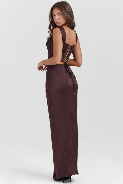 Vesper Rich Brown Maxi Skirt