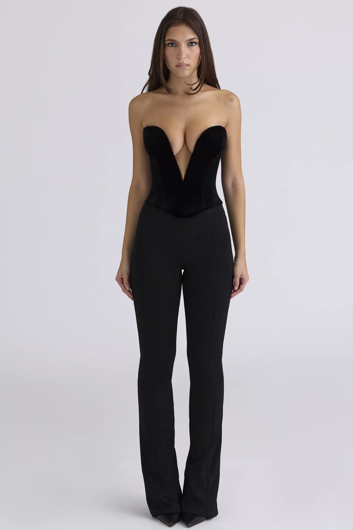 Vienne Black Velvet Deep Plunge Corset Top