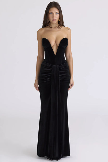 Vienne Black Velvet Deep Plunge Maxi Gown - Limited Edition