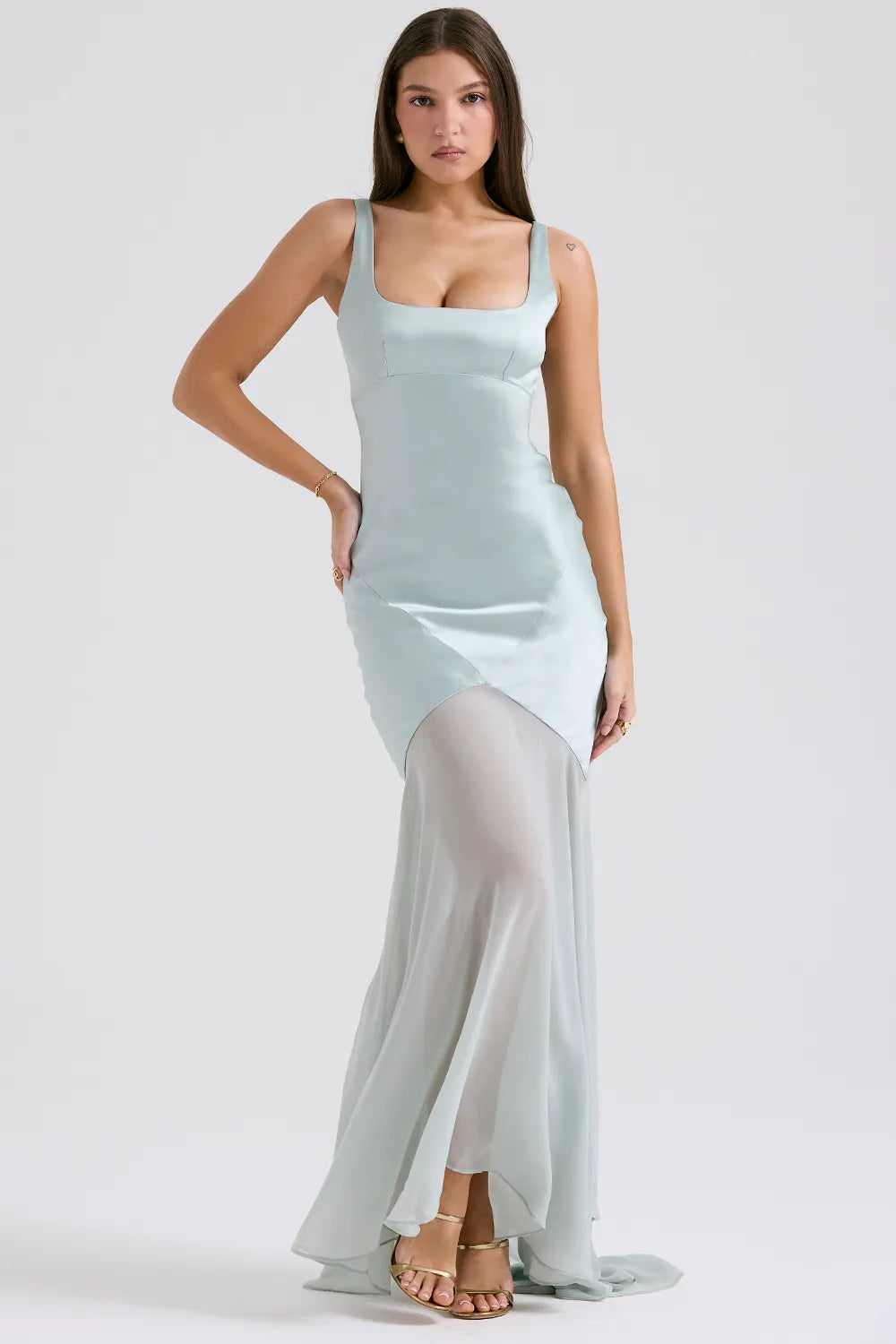 Vittoria Pistachio Chiffon Floor Length Gown