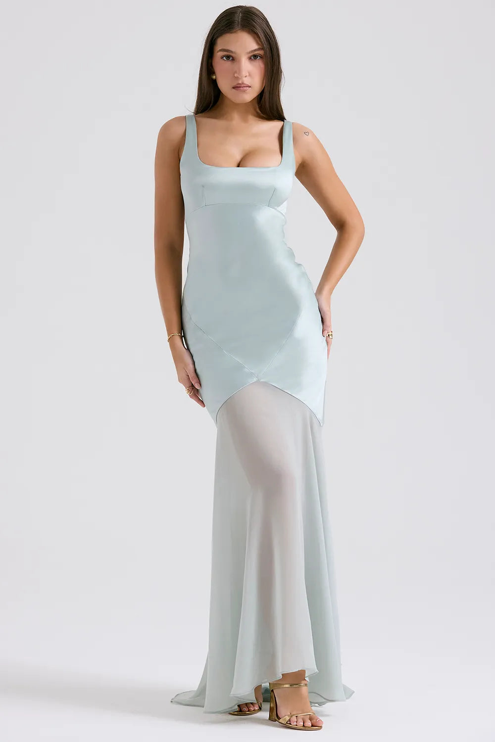 Vittoria Pistachio Chiffon Floor Length Gown