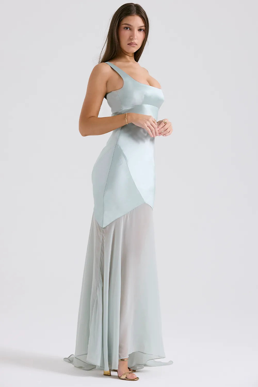 Vittoria Pistachio Chiffon Floor Length Gown