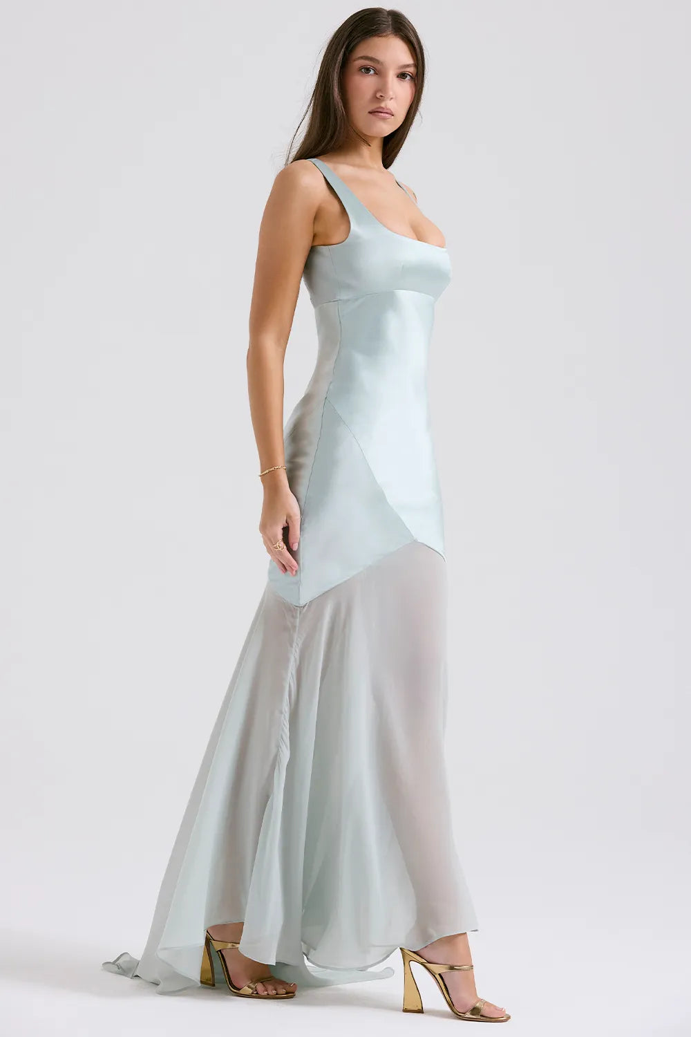 Vittoria Pistachio Chiffon Floor Length Gown