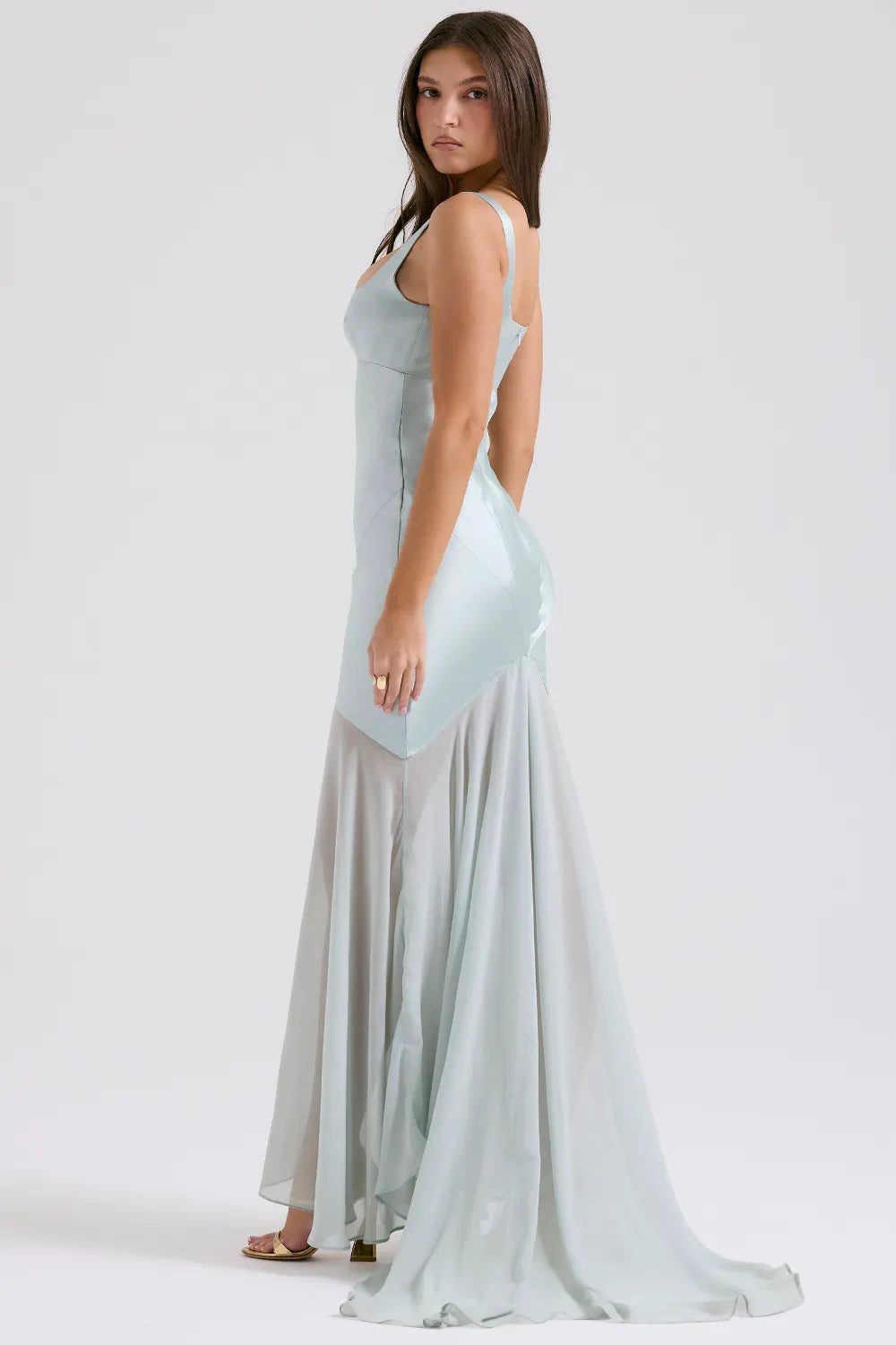 Vittoria Pistachio Chiffon Floor Length Gown