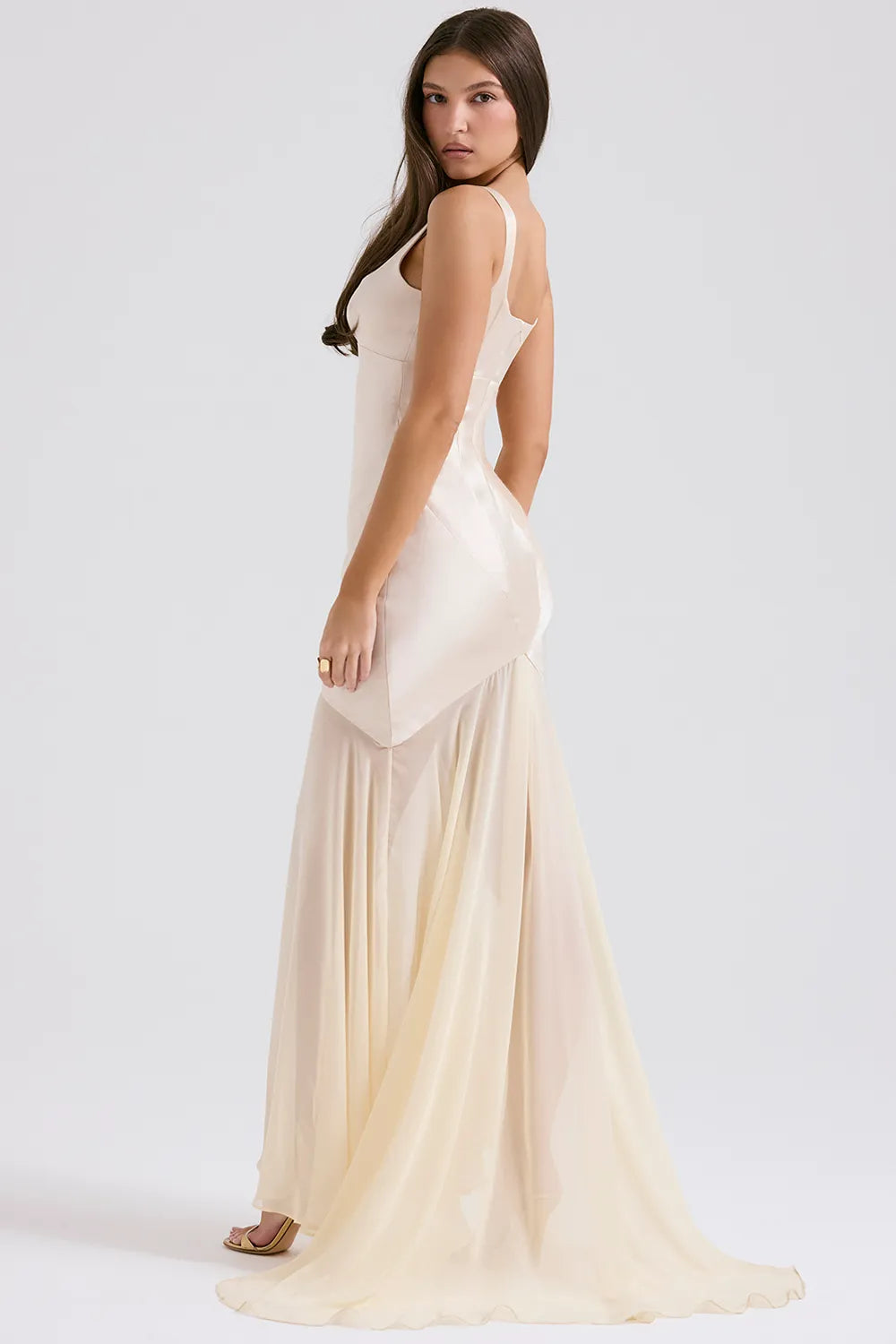 Vittoria Champagne Chiffon Floor Length Gown