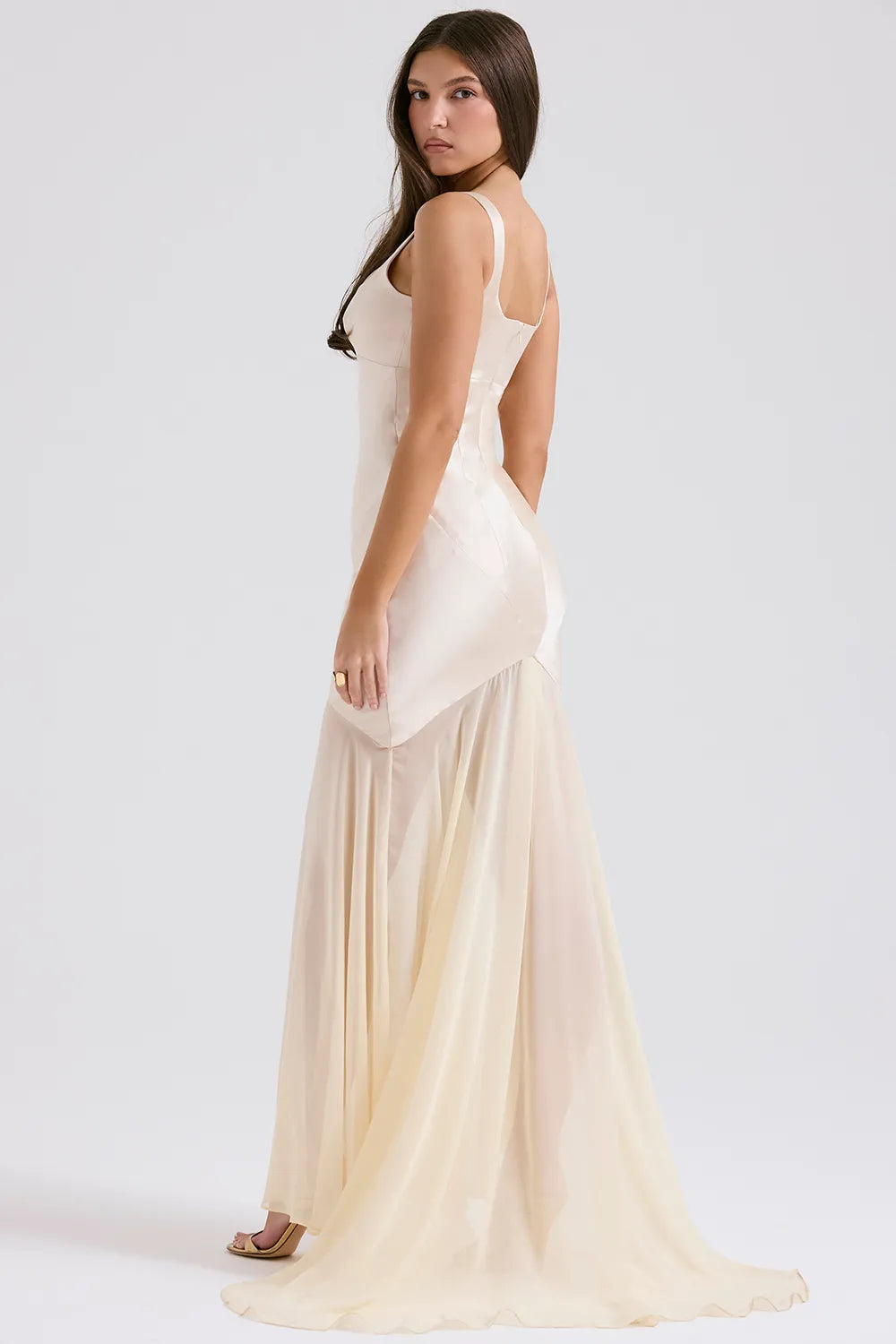 Vittoria Champagne Chiffon Floor Length Gown