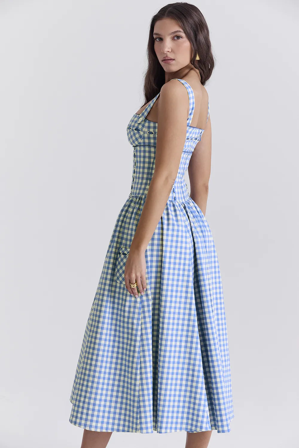 Vivien Regatta Blue Gingham Midi Sundress