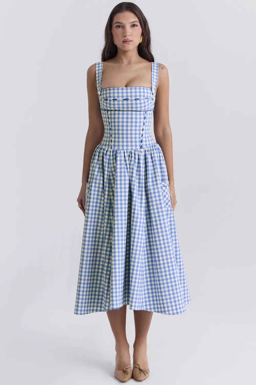 Vivien Regatta Blue Gingham Midi Sundress