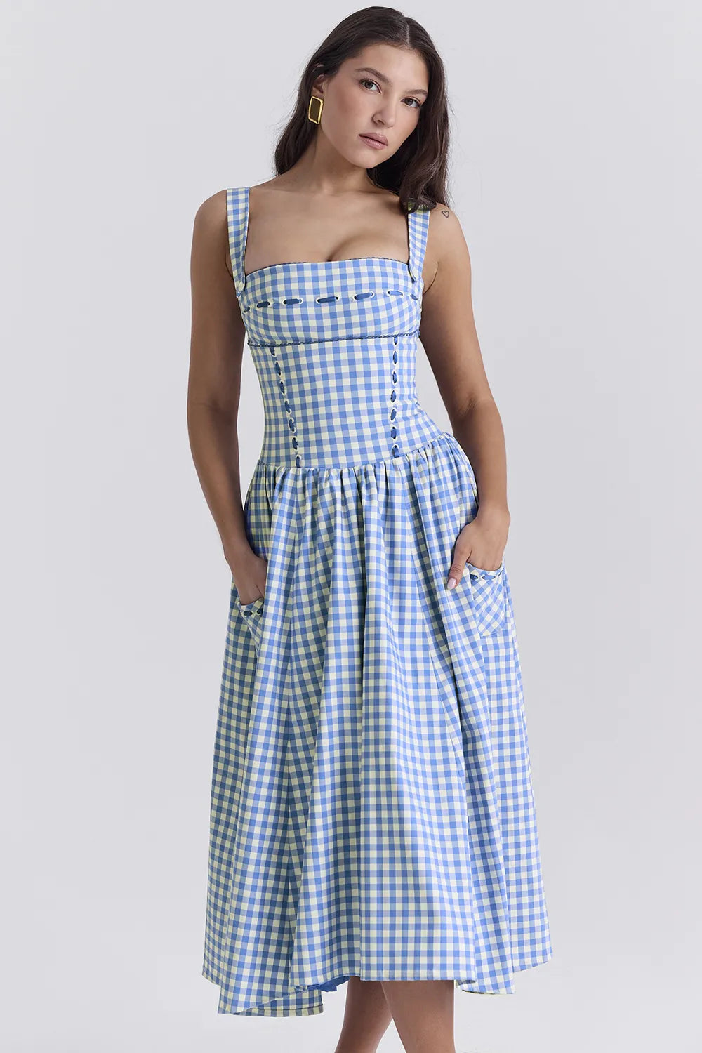 Vivien Regatta Blue Gingham Midi Sundress