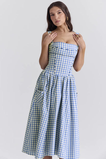 Vivien Regatta Blue Gingham Midi Sundress