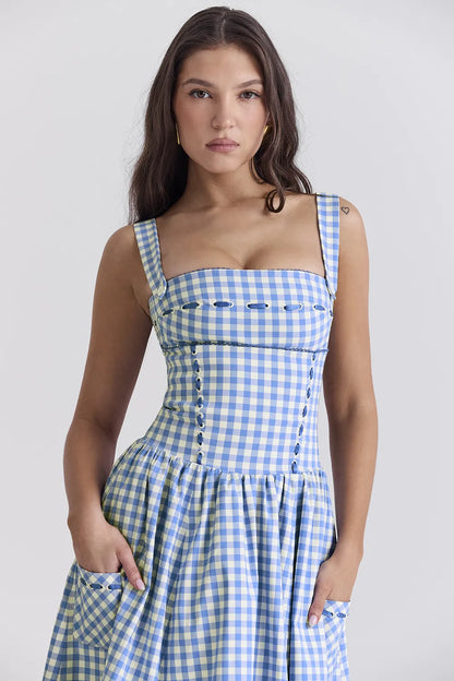 Vivien Regatta Blue Gingham Midi Sundress