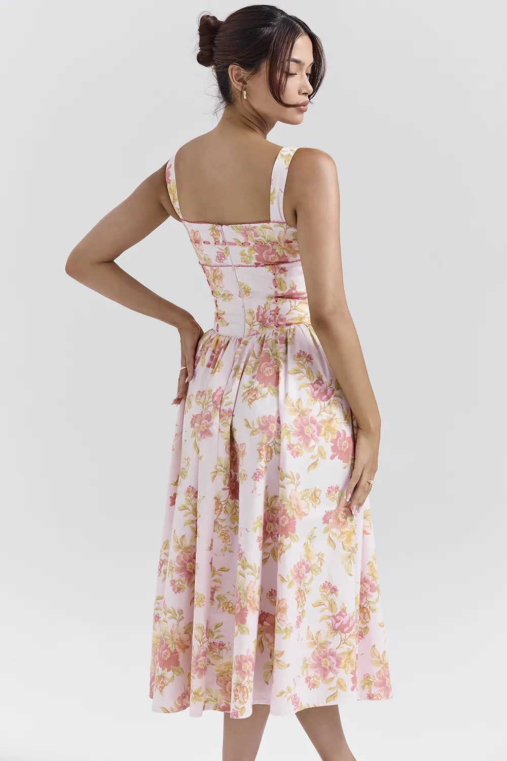 Vivien Peach Poppy Print Cotton Midi Sundress
