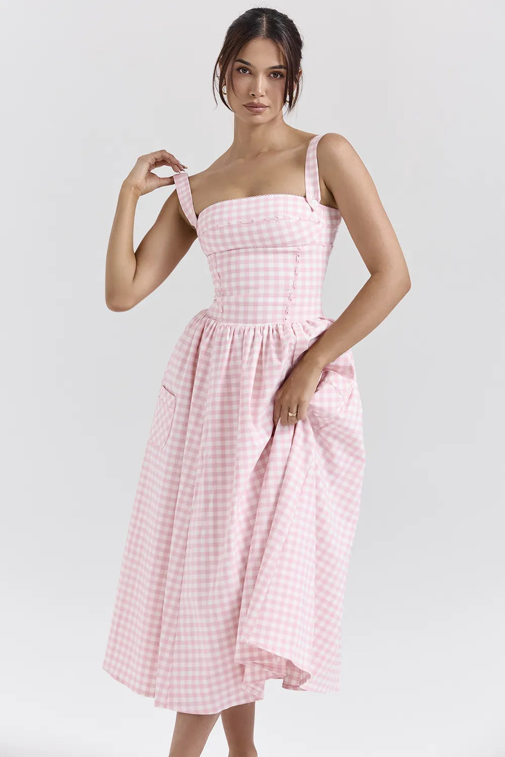 Vivien Strawberry Shortcake Gingham Midi Sundress