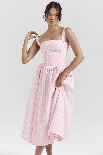 Vivien Strawberry Shortcake Gingham Midi Sundress