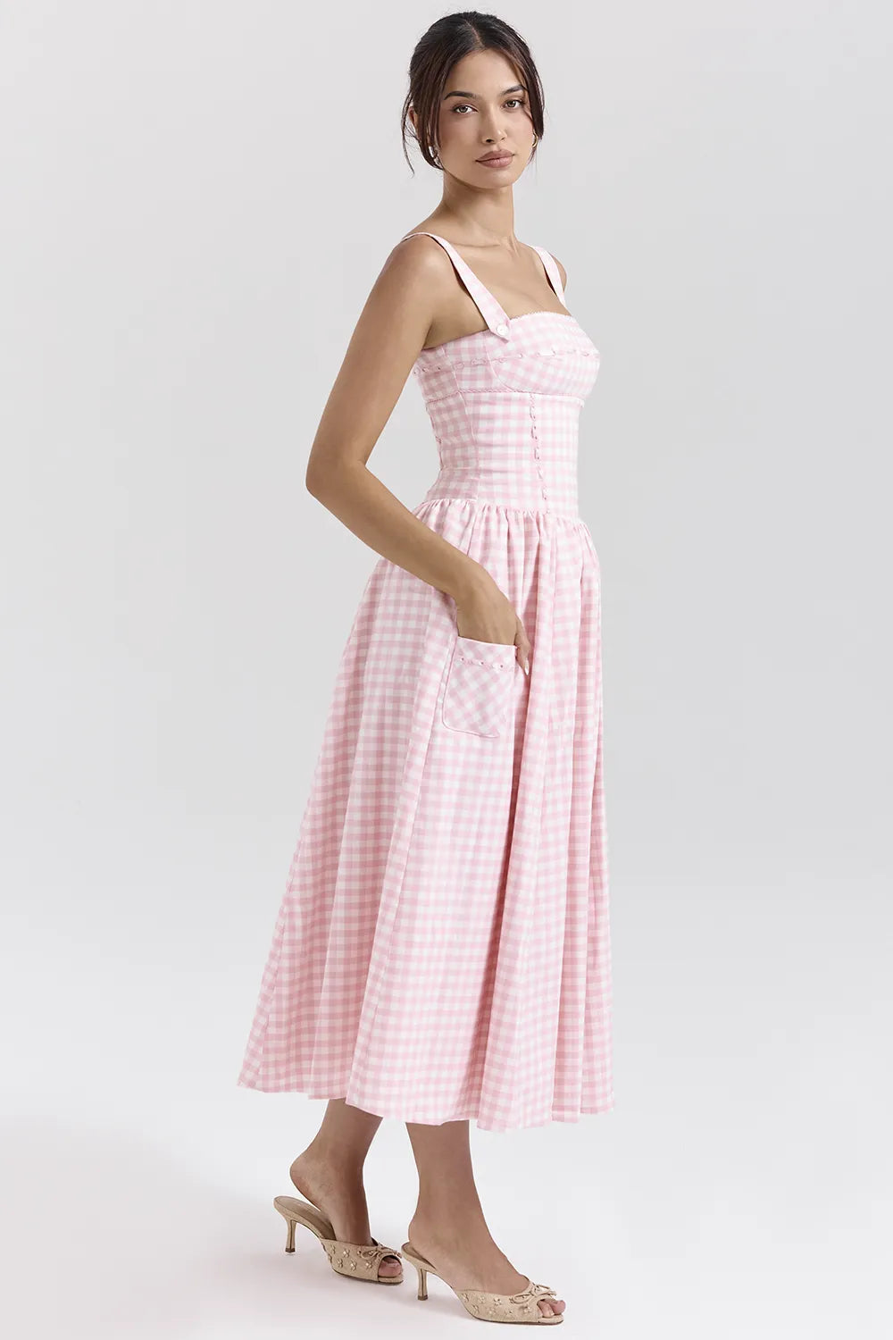 Vivien Strawberry Shortcake Gingham Midi Sundress