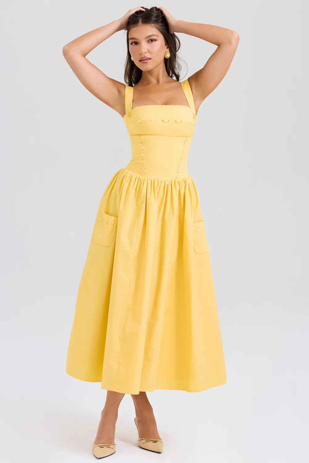 Vivien Apricot Cotton Midi Sundress